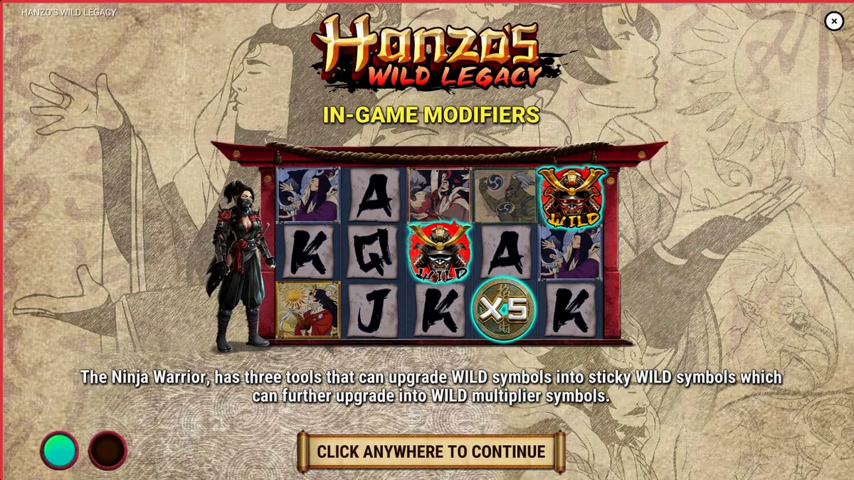Interface do slot Hanzo’s Wild Legacy com tema de ninja japonesa