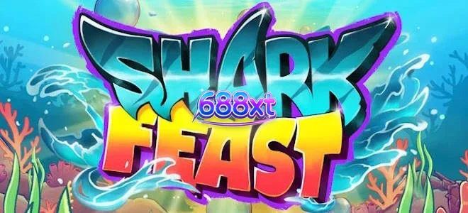 Cena vibrante do jogo Shark Feast com criaturas marinhas em um ambiente de festival neon